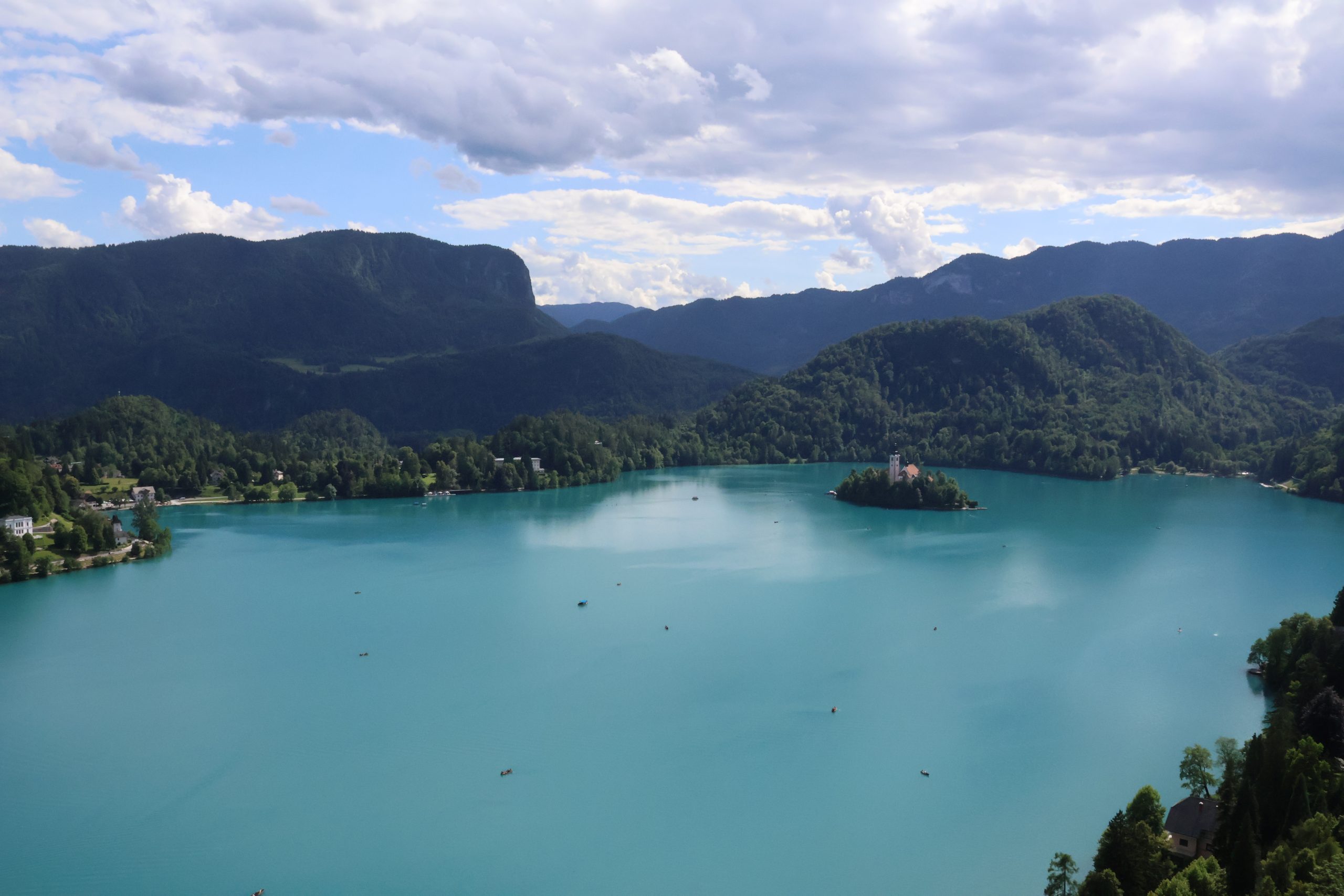 Lake Bled and the surrounding Slovenian landscape.