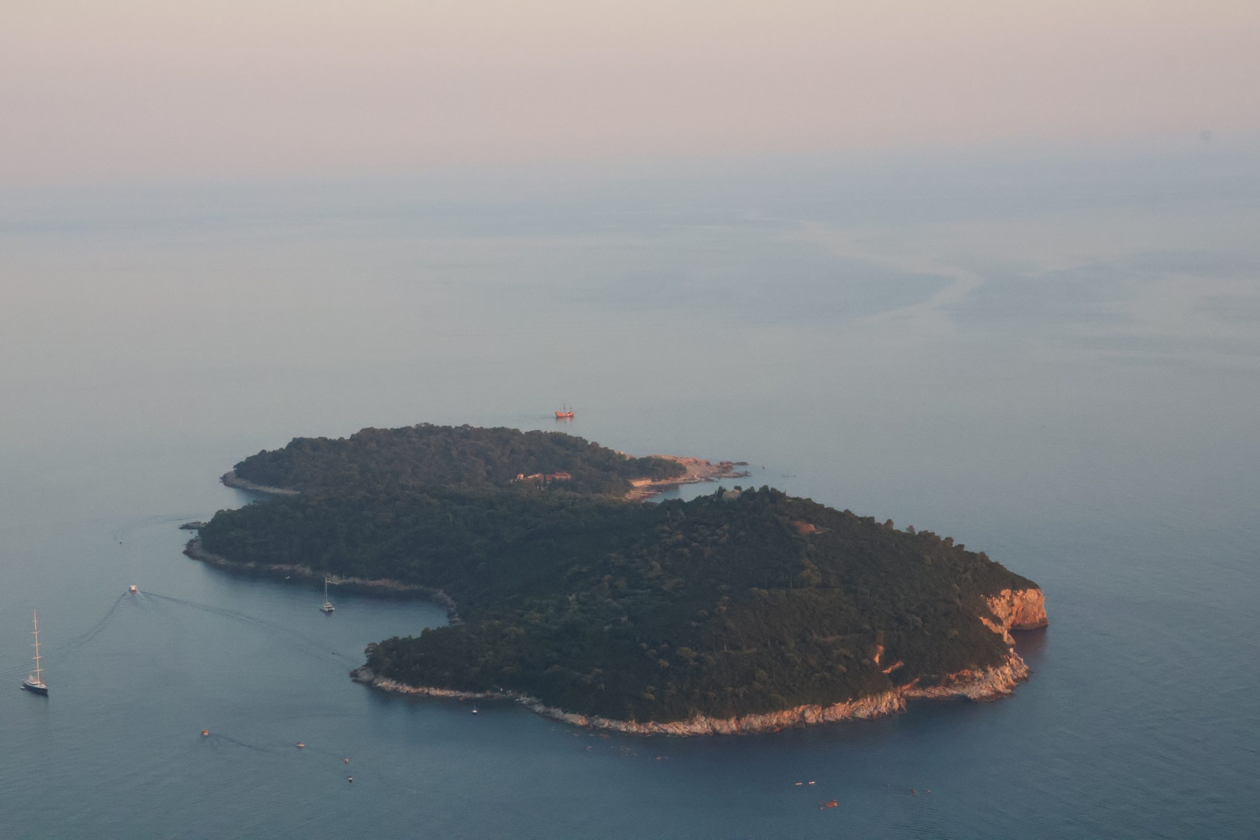 An island surrounded by the Adriatic Sea, viewed from above Dubrovnik.