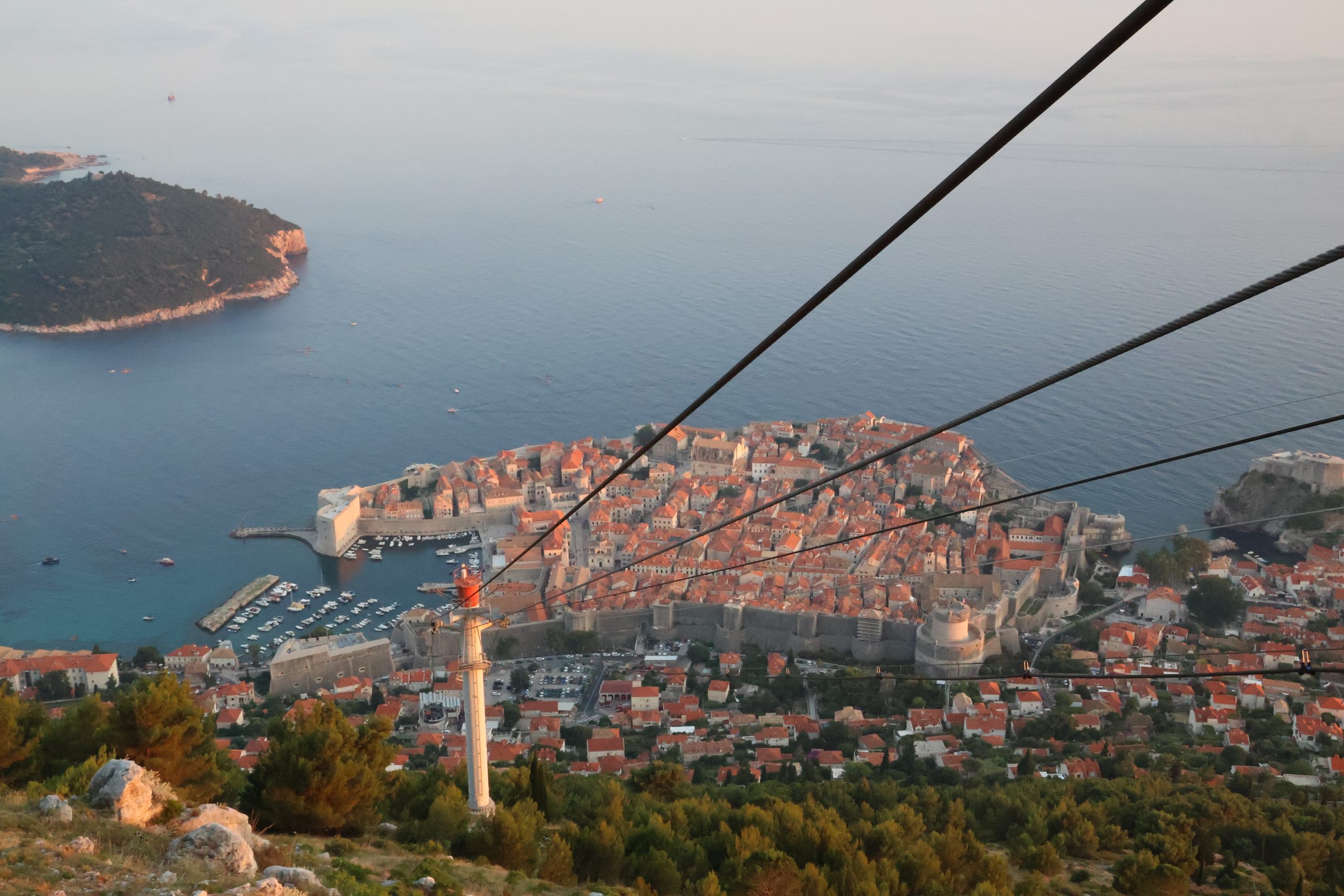 Dubrovnik's Old Town and coastline viewed from above.