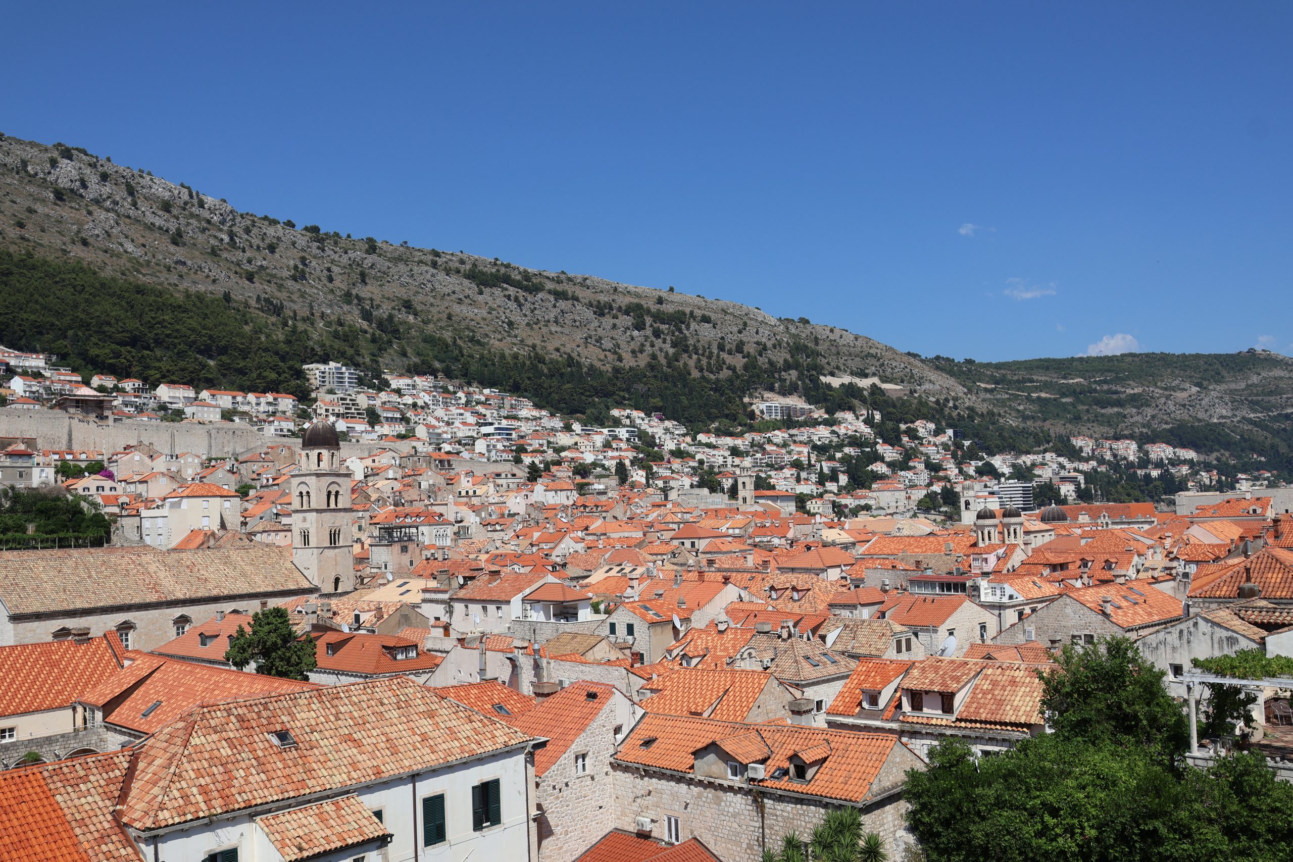 Dubrovnik's Old Town and rooftops seen from the city walls.