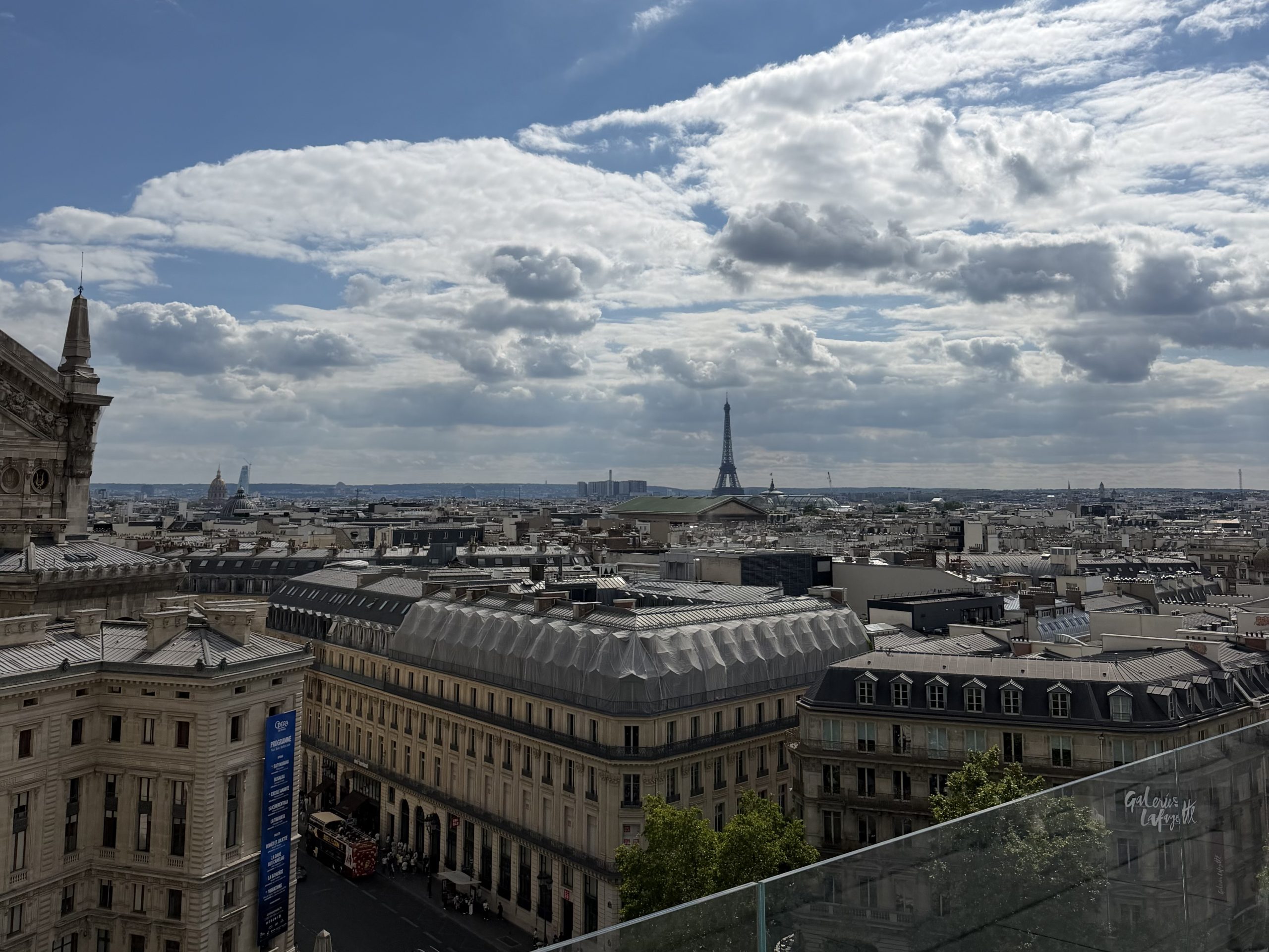 The Eiffel Tower rising above the Paris cityscape.
